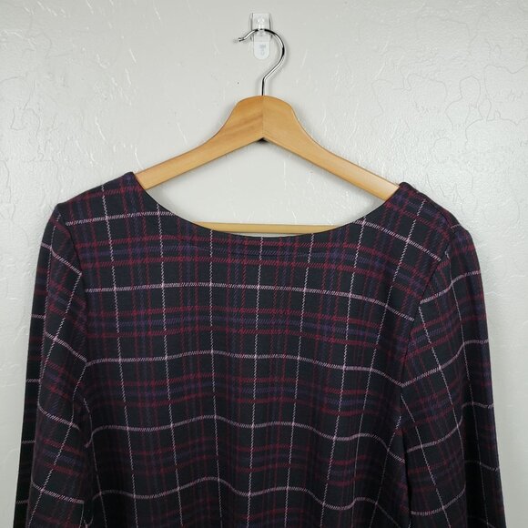 J.Jill Ponte Knit Windowpane Plaid Top Black/Purple Size Large 3/4 Sleeve Fall - Picture 3 of 11